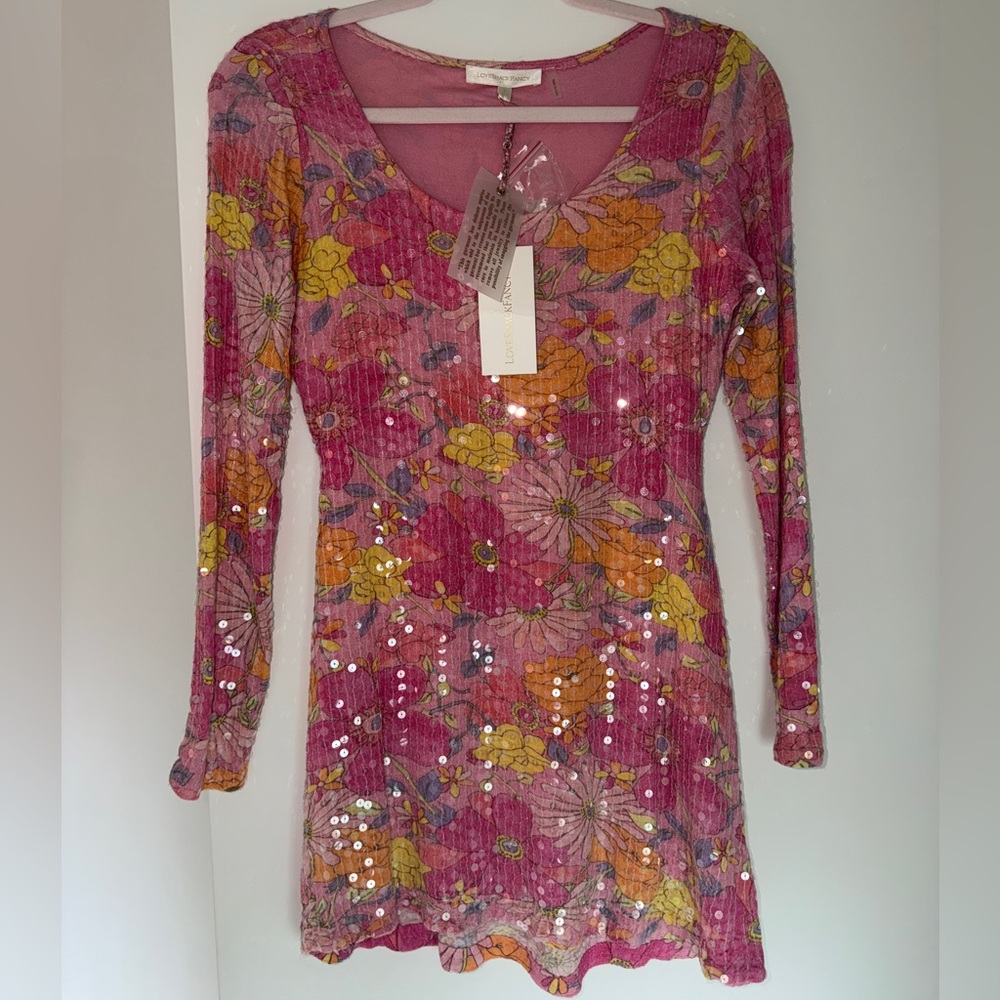 LoveShackFancy Floral Sequin Long Sleeve Dress
